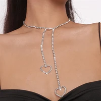 bling rhinestone tassel double heart pendant necklace for women geometric crystal butterfly choker necklace statement jewelry