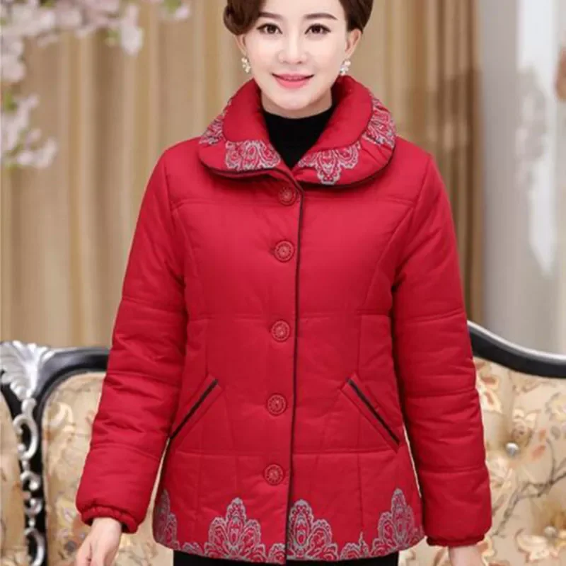 

Женская зимняя куртка среднего возраста, бархатная утепленная хлопковая верхняя одежда с принтом, однобортная Женская куртка с лацканами