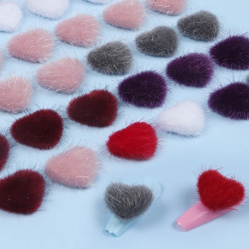 

6pcs Sweet Love Hearts Pompoms Valentines Day Decoration Furry Plush Pom Poms DIY Accessories Earrings Charms Nail Art Decor