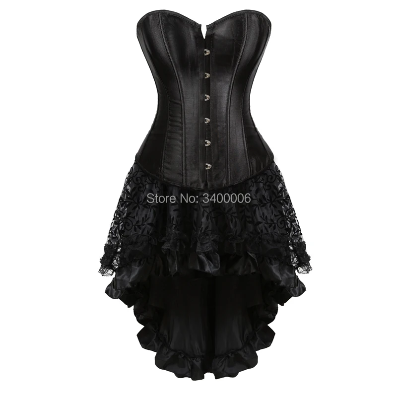

Women Sexy Fancy Corsets Dresses Black Burlesque Overbust Corset Bustier Top With Mini TuTu Skirt Costume Gothic Plus Size