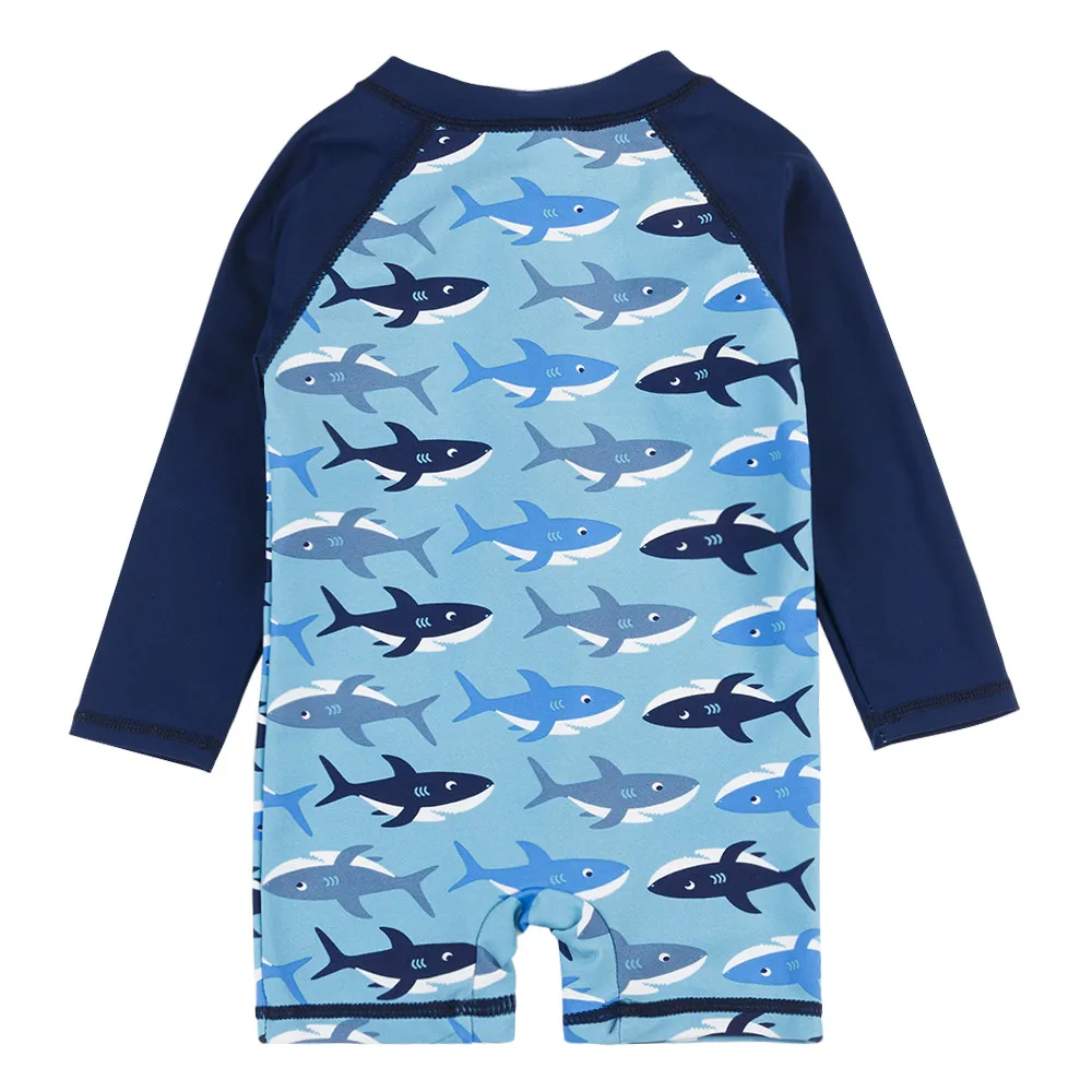 Wishere Baby Boys Swimsuit with Cartoon Shark Pattern Kids Swimwear One Piece Swimming Suit Toddler Bathing Suit for Children