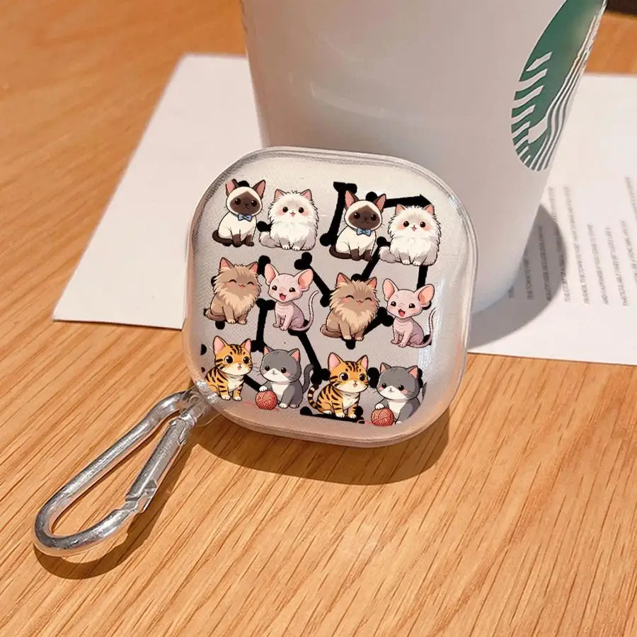 Фото Чехол для наушников Cute Cat Squad Art Case для Samsung Galaxy Buds 4 Pro 3Pro 2Pro 2 Live 4Pro 3 FE, прозрачный чехол для наушников с крючком №5