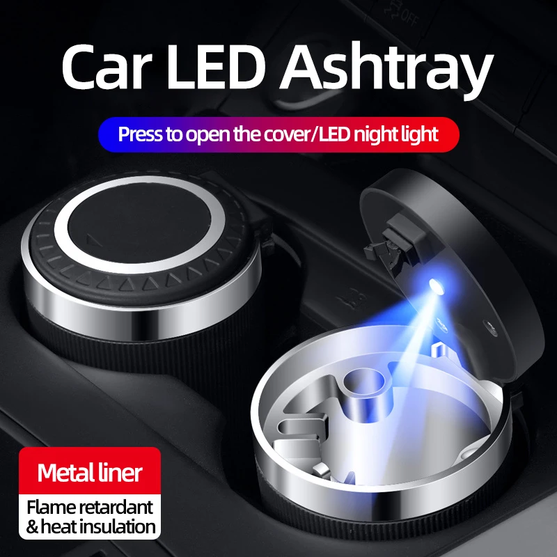 

Car Ashtray with LED Light Push Type Interior Decor Creative Multifunction Car Vehicle Cigarette Ashtray Holder Red Black Blue