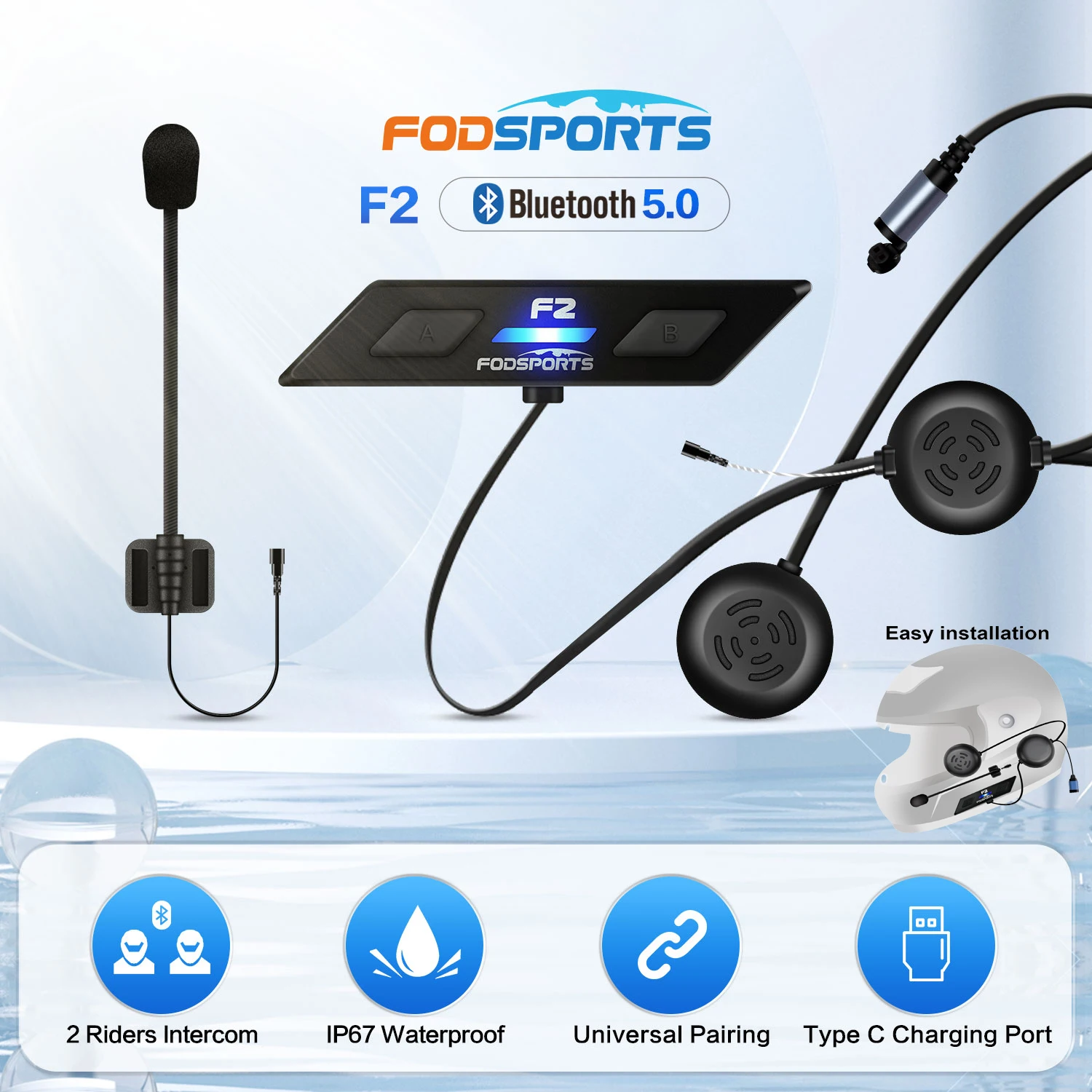 

Fodsports F2 Мотоцикл Bluetooth Интерком шлем Гарнитура Беспроводной Intercomunicador 1000 м IP67 Водонепроницаемый