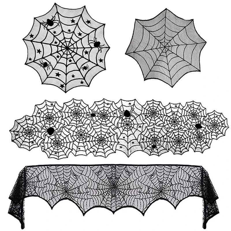 

Halloween Decoration Lace Spider Web Skeleton Skull Tablecloth Runner Black Fireplace Mantel Scarf Event Party Decoration Supply