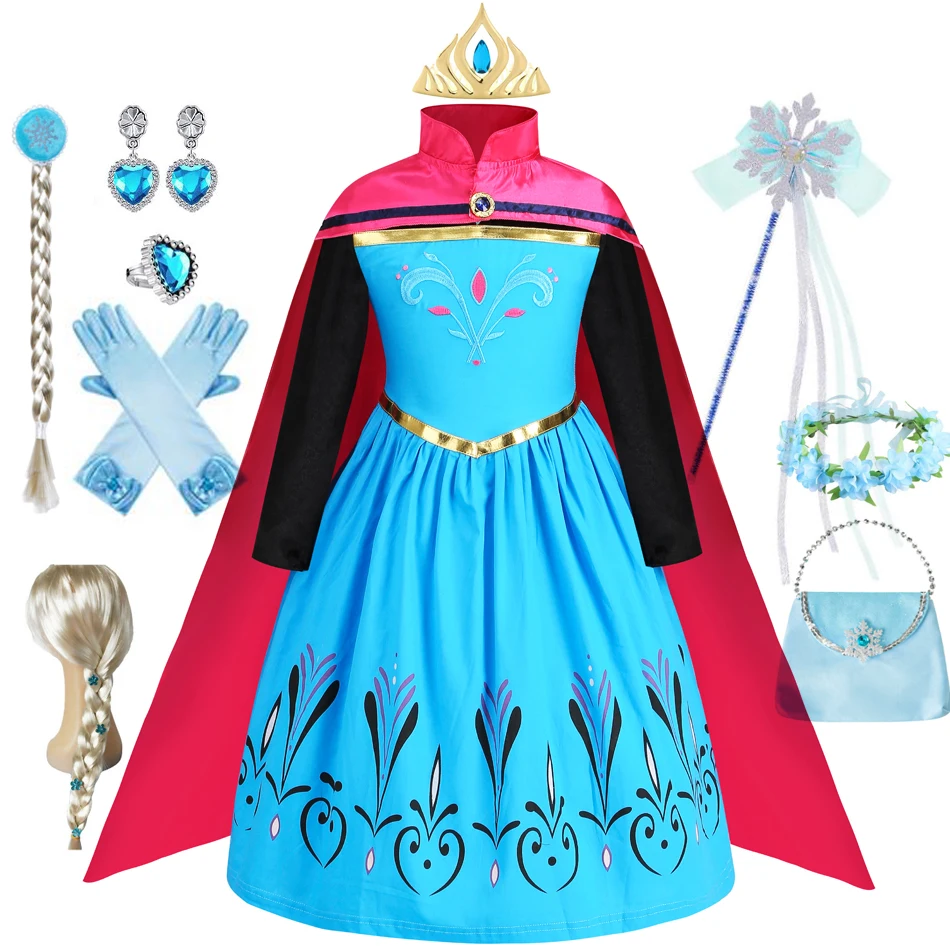 Платье Эльзы для девочек Детский костюм косплея на Хэллоуин детские платья