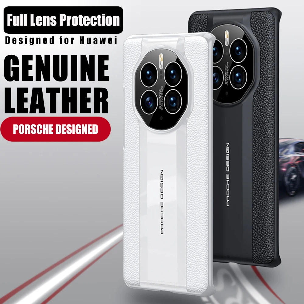 

Genuine Leather Phone Case For Huawei Mate 50 Pro Cowhide Crocodile texture Cover For Mate 50E Luxury plating Square Capa