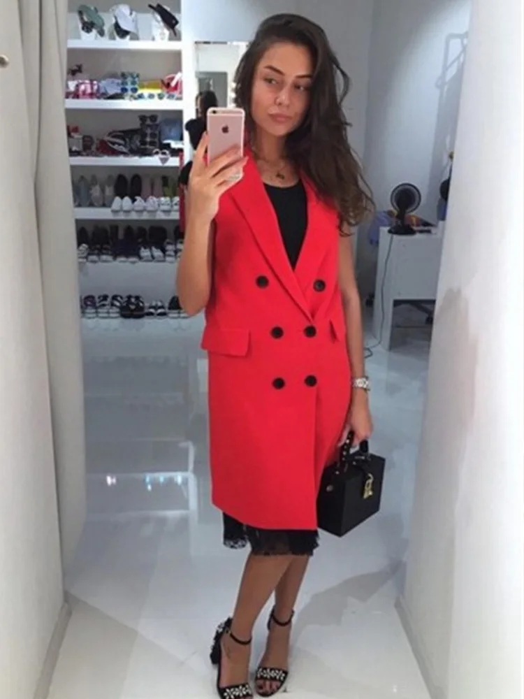 

Женское однотонное пальто без рукавов MVGIRLRU, элегантное пальто с карманами, повседневная двубортная куртка, длинный жилет, верхняя одежда