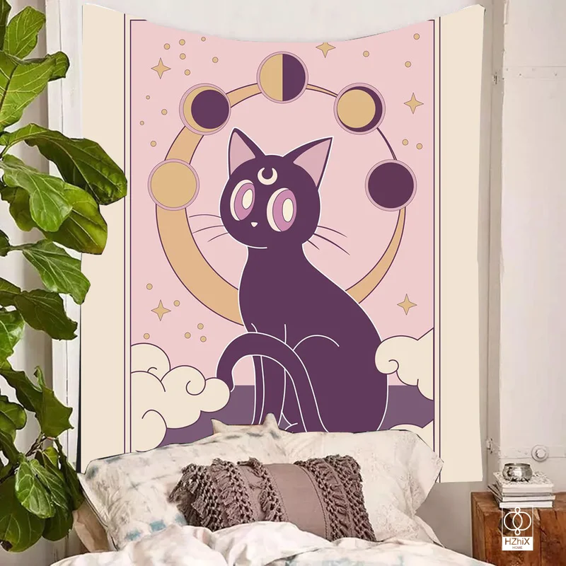

Sailor Moon Kawaii Cat Tapestry Anime Style Tapestries Suitable for Bedroom Collect Large Fabric Decoration Aesthetic Home Decor