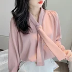 Блузка Для женщин Blusas Mujer De Moda 2021 с v-образным вырезом офисная блузка для Для женщин с длинным рукавом Шифоновая блузка рубашка Для женщин блузки рубашки D407