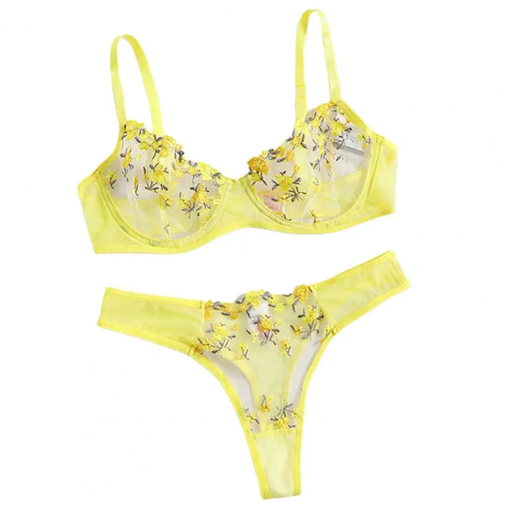 

Trendy Bra Underpants Suit Refreshing See-through Lady Bra Underpants Set Candy Color Flower Embroidery Bra Briefs Set