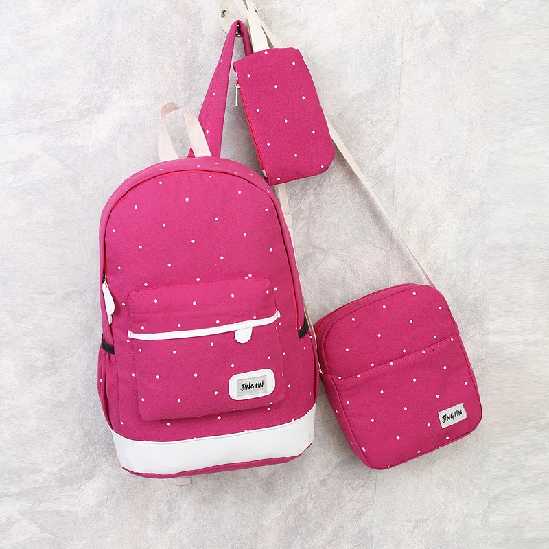 

Школьный комплект из 3 предметов для мальчиков и девочек, вместительный холщовый рюкзак в горошек в Корейском стиле для школы и путешествий ...