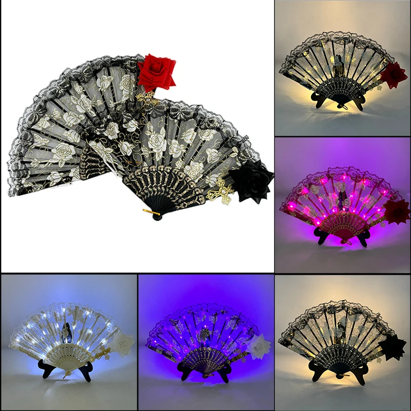 Кружевная Роза Dark Lolita веер в стиле ретро светящийся женский для танцев