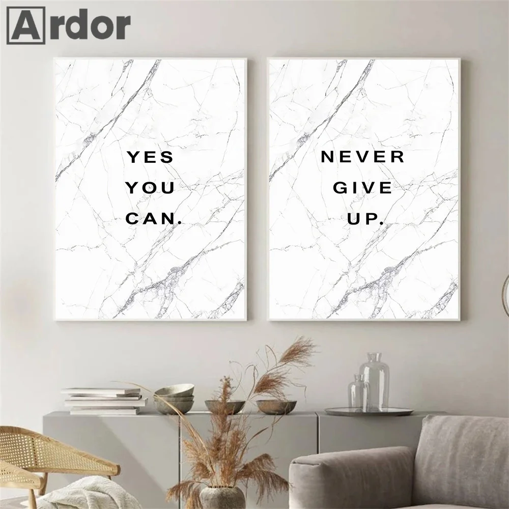 

Black White Marbling Motivational Quotes Yes You Can Never Give Up Wall Art Canvas Minimalist Poster And Print Living Room Decor
