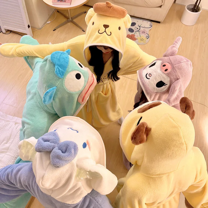 Пижама Sanrio ночная рубашка Melody Kuromi Cinnamoroll коралловый флис с мультяшными узорами