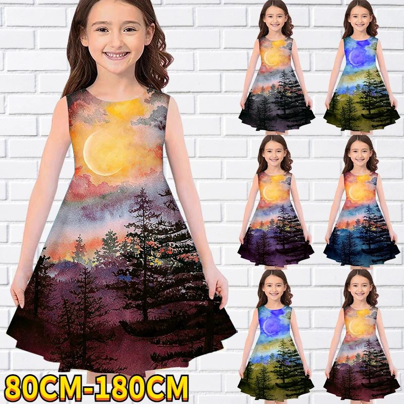 

Kids Little Girls Sleeveless Dress Girls Dress 3D Kids Forest Print Daily Casual Cute Sweet Over Knee Sleeveless Dress 80-180CM