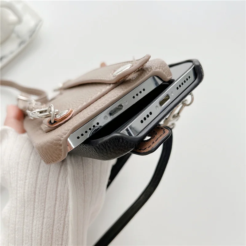 Crossbody lanyard Women wrist holder wallet leather case for iPhone 11 12 14pro 13pro max 12mini x xr xs 7 8plus card holder