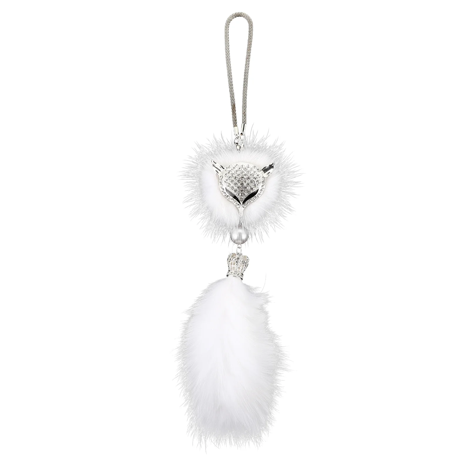 

Car Decoration Pendant Mirror Hanging Pom Rearview Keychain Charms Charm View Rear Interior Fox Key Ring Faux Fur Cellphone