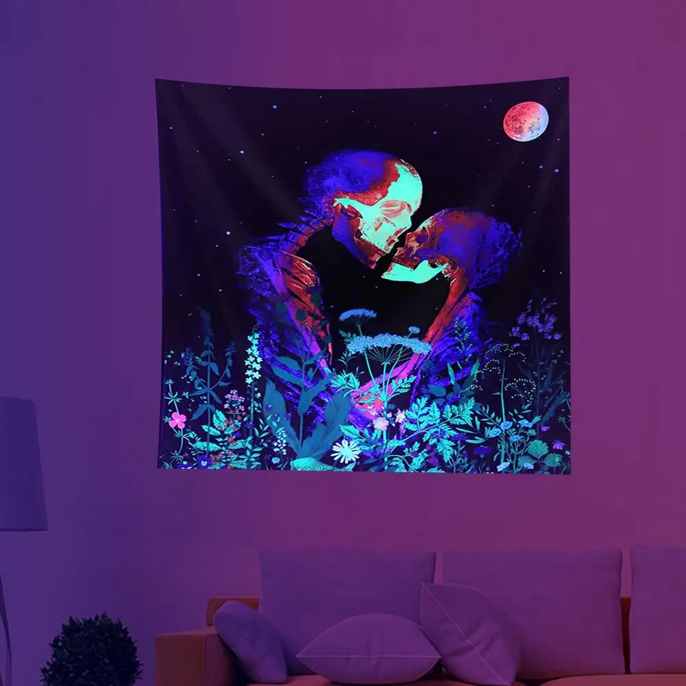 

Glow Dark Tapestry Glowing Tree Tapestry Uv Light Reactive Wall Art for Room Bedroom Nature Plant Theme Backdrop Cloth Black