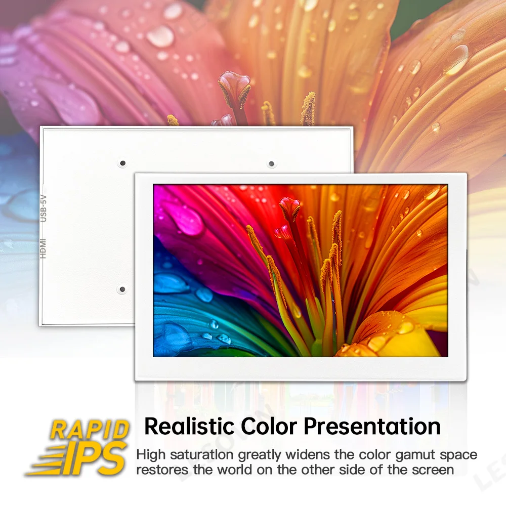 Фото LESOWN Мини-портативный монитор 5-дюймовый IPS-маленький дисплей 480x800 HDMI 5 В с питанием от USB Маленький легкий экран для отображения состояния Белый №5