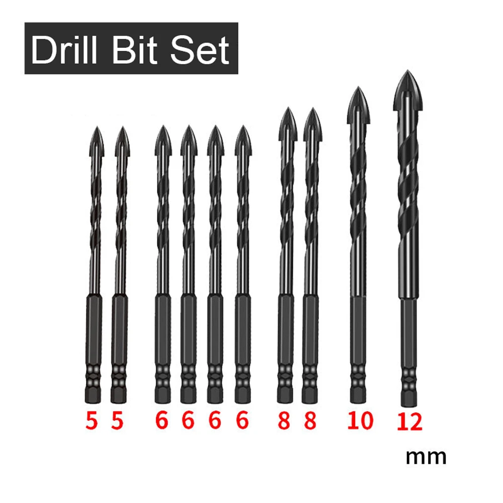 

10PCS YG8 Carbide Four-edged Crossdrill Bit Set Wet-and-dry Dual Use Hole Punching Tool Marble Ceramic Tile Drilling Accessory