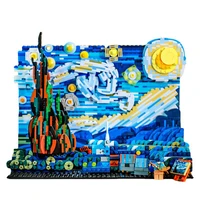 1830Pcs/Set The Starry Night Van Gogh Blocks Moc Art Painting Building Bricks with RC Light Kits for Kids Adults Gifts Toys