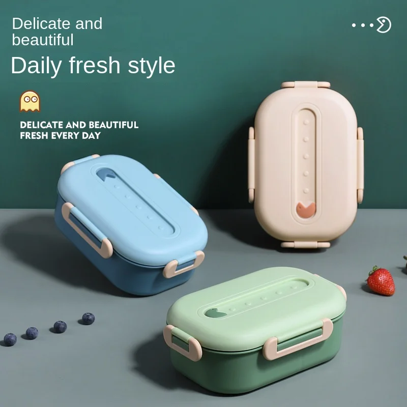 

Little Fresh Douding Lunch Box Microwave Heating Sealed Preservation Box Two Grids 1000ml Four Sided Buckle Hot Sales