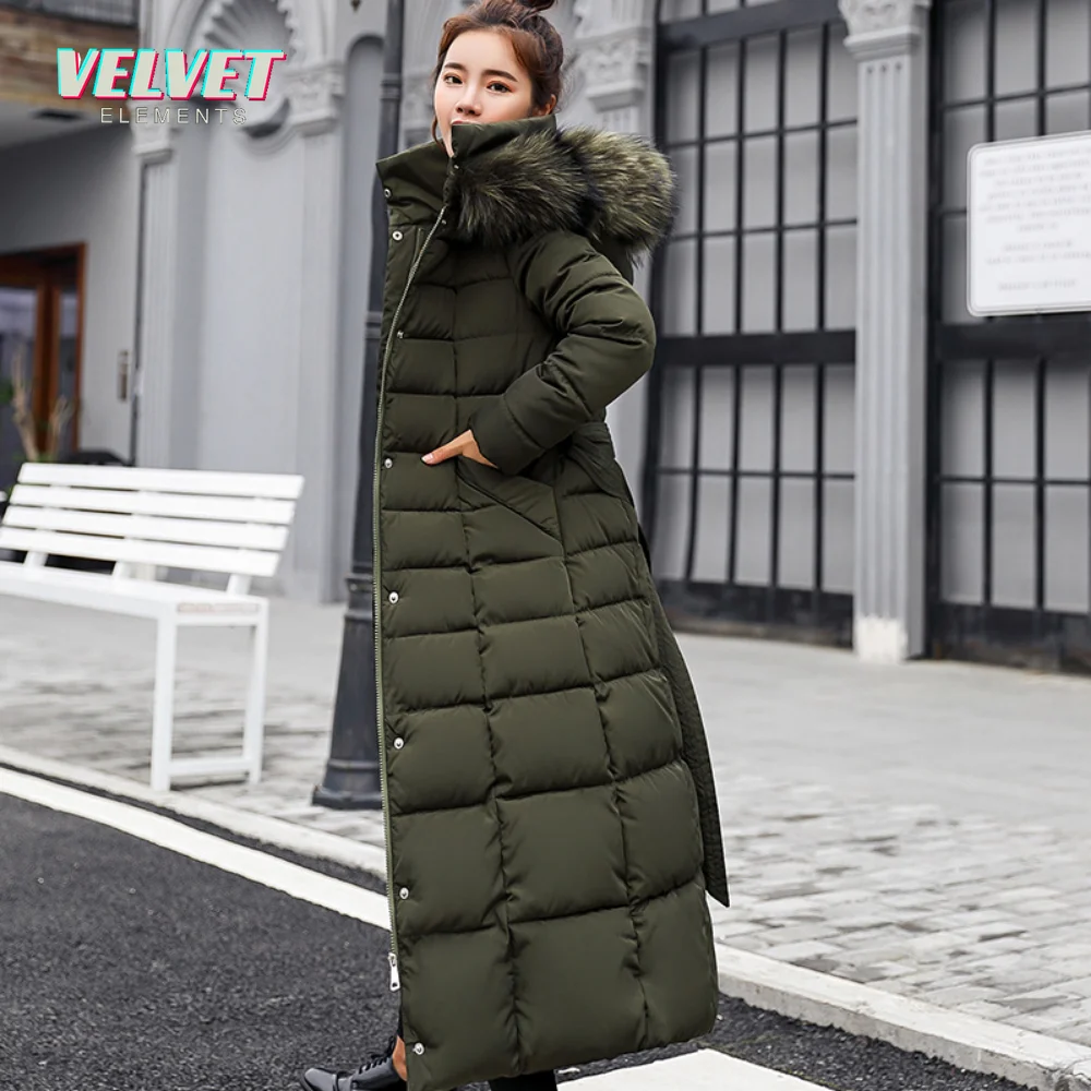 VelvetElements 2023 New Down Cotton Padded Liner Parkas 3XL Fashion Fur Collar Winter Jacket Women Long Hooded Winter Coat