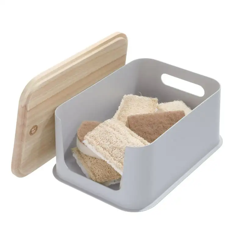 

BPA-Free Recycled Storage Bin with Handles/ Wood Lid, , 8.4" x 11.9" x 5"