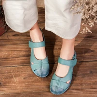 large size 41 42 woman flat shoes summer breathable leather sandals comfort female walking shoes ladies mary jane shoes sandals