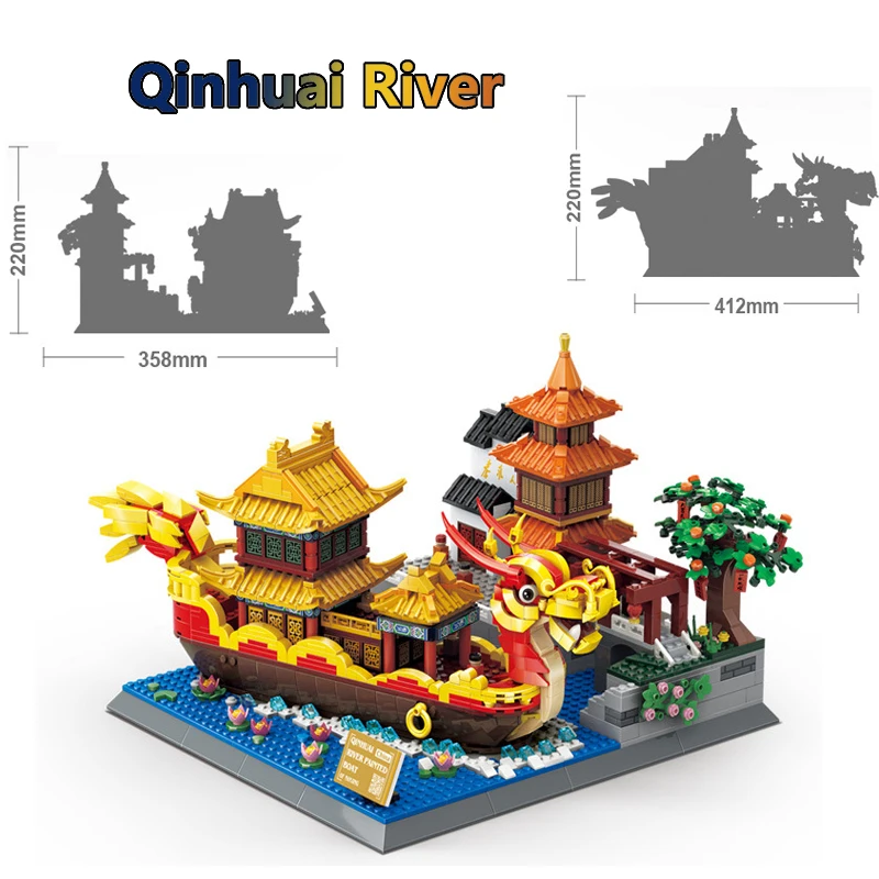 

Китайские мини-блоки Qinhuai река окрашенная лодка строительные блоки 3D модель игрушки взрослые блоки детские игрушки Рождественский подарок