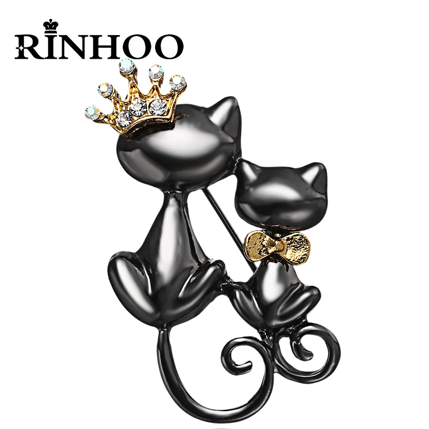 

Rinhoo Enamel Crown Bowknot Cat Back Brooch For Women Cartoon Cute Elegant Kitten Animal Backpack Lapel Pins Party Badge Jewelry