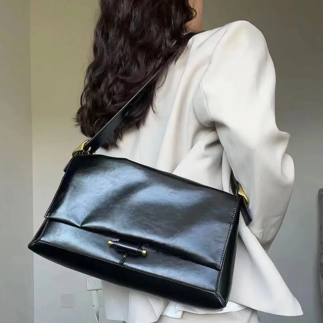 Корейская нишевая модная большая сумка Choi Sooyoung в одном стиле из воловьей кожи