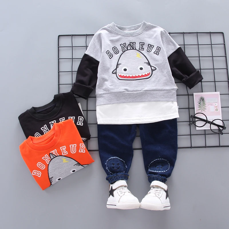 

QQH-Baby Clothes Toddler Boy Clothes- 0-5 Years Old Autumn long-Sleeved Longs Suit Baby Printed Shirt Two-Piece Suit