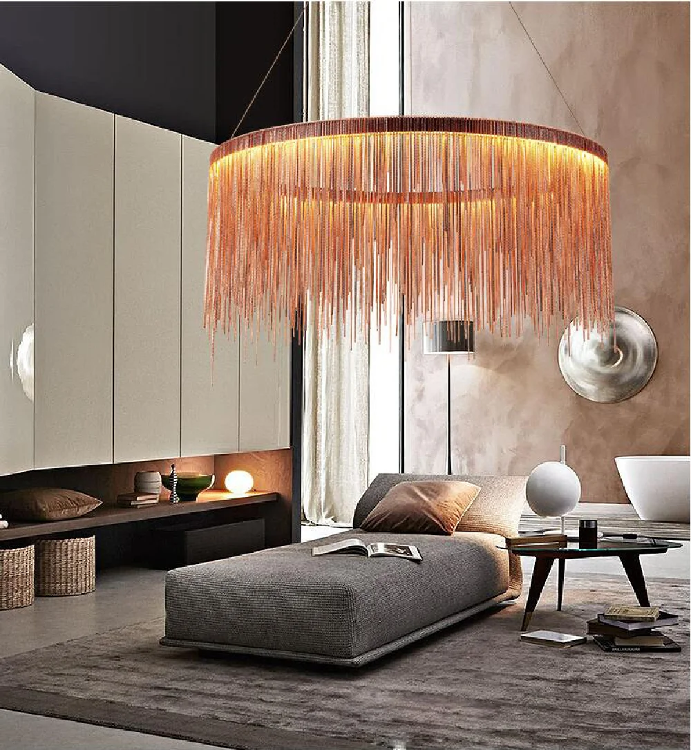 

Круглые подвесные светильники в стиле пост-модерн, дизайнерская Скандинавская цепочка с кисточками для ресторана, роскошной гостиницы, худ...