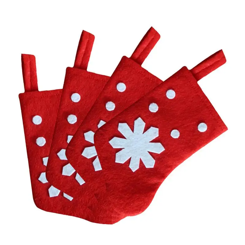 Snowflake Tableware Bag Red Mini Christmas Stockings 4pcs Christmas Dinner Table Decorations For Dinner Table Spoon Home