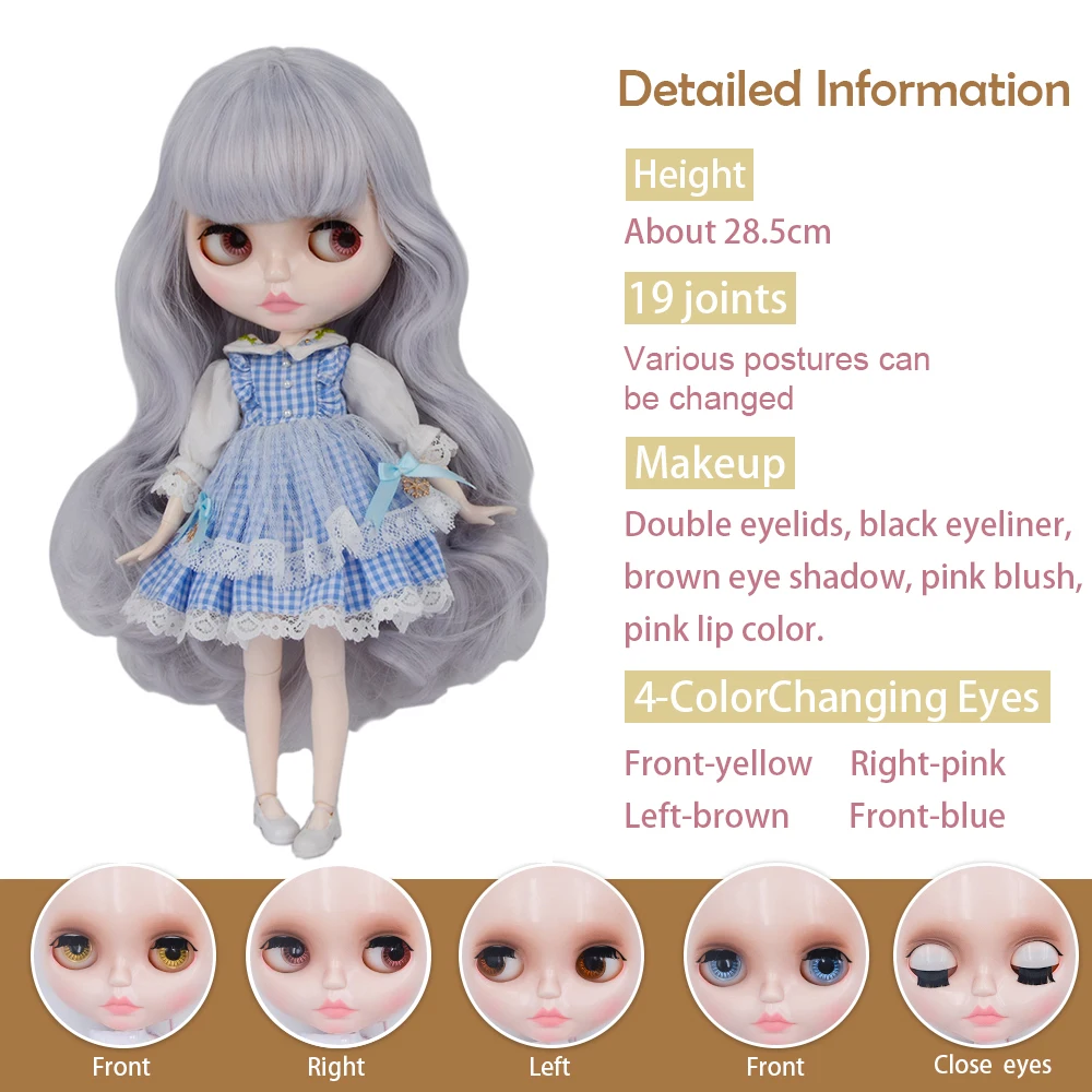 Кукла YUMMON Blythe 1/6 шарнирное тело 30 см BJD белое блестящее лицо с лицом и руками