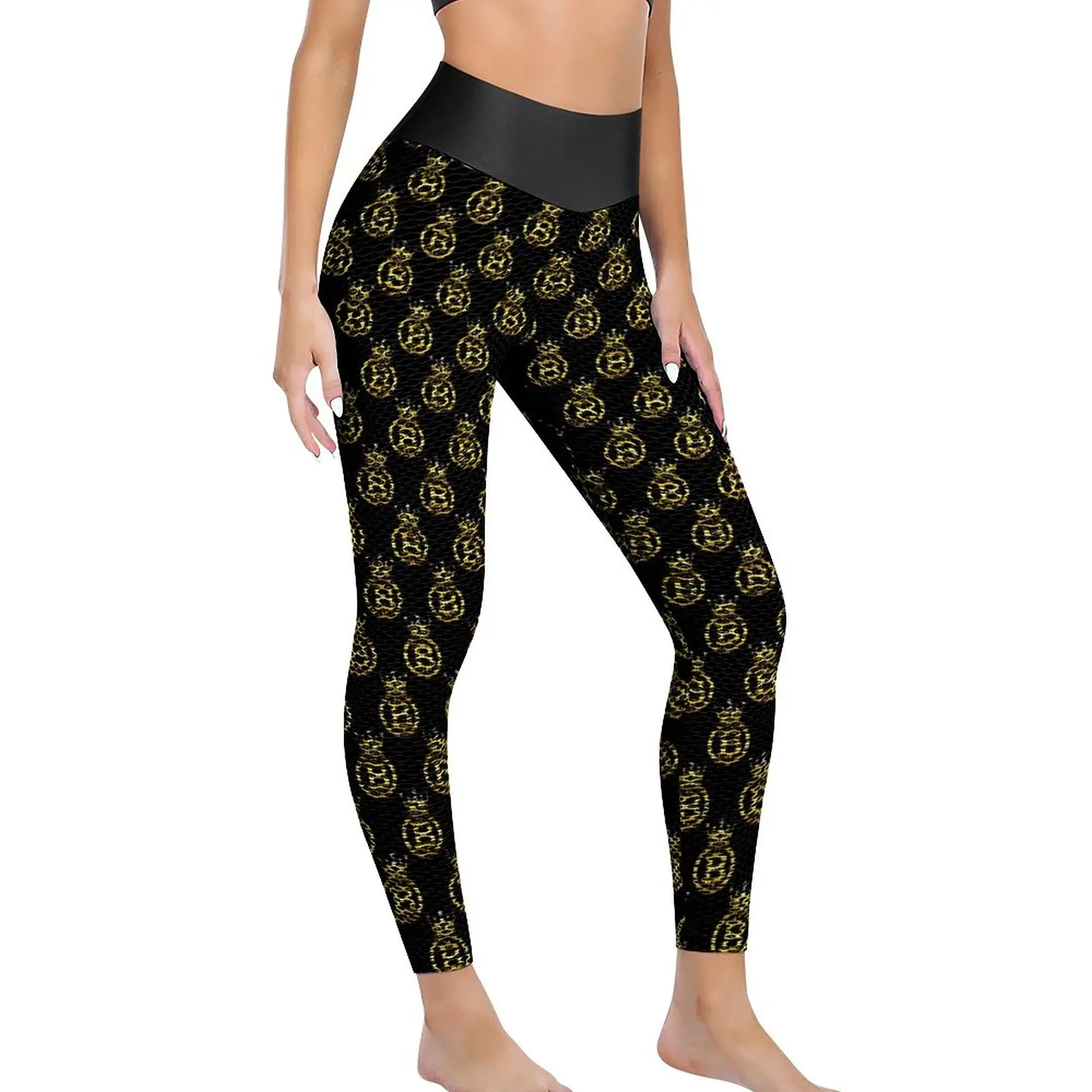 Gold Crown Bitcoin Yoga Pants Sexy Cryptocurrency Coin Design Leggings Push Up Running Leggins Lady Cute Seamless Sports Tights