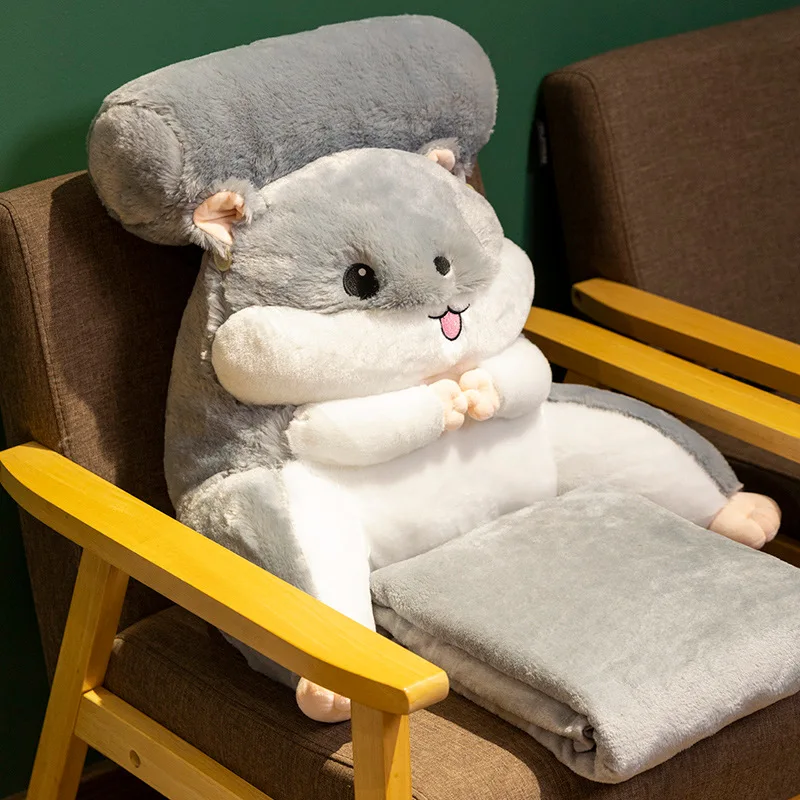 Плюшевое одеяло для офиса очень мягкий мультяшный хомяк 2 в 1 60 см розового и