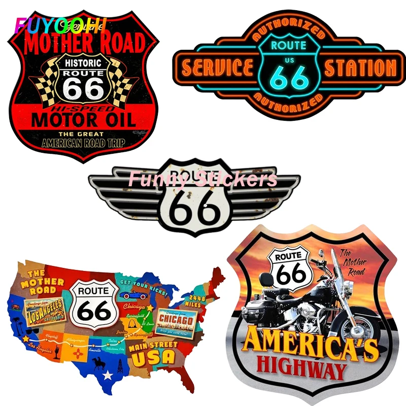 

FUYOOHI Play Stickers Fashion Classic Route 66 Service Sign JDM PVC Car Sticker Windshield Bumper Motorcycle Helmet Decal