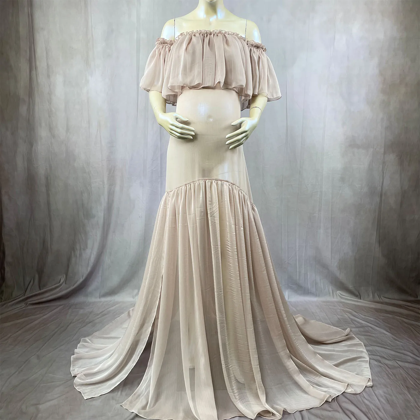Don&Judy Tulle Maternity Photography Props Dress See Through Pregnant Moms Photo Shoot Accessories Mauve Color Long Dress 2022 enlarge