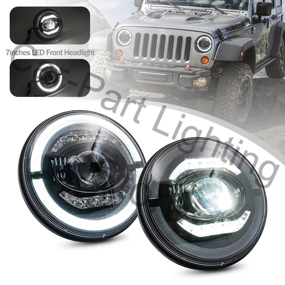 

2Pc 7Inch Round Sealed Beam Projector Halo Led Headlight Angel Eye Ring DRL Xenon White LHD For Jeep Land Rover Defender Mazda