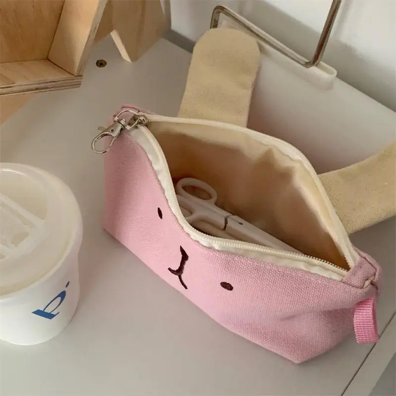 

Large Capacity Stationery Bag Cute Multifunctional Coffee Puppy Canvas Pencil Bag Curry Pink Pencil Bag Storage Bags