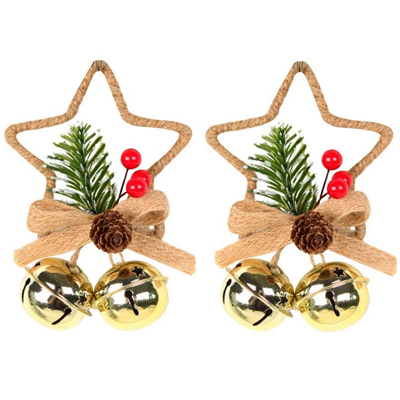 Christmas Festival Five-Pointed Star Metal Bell Accessory Pendant DIY Tree Bow