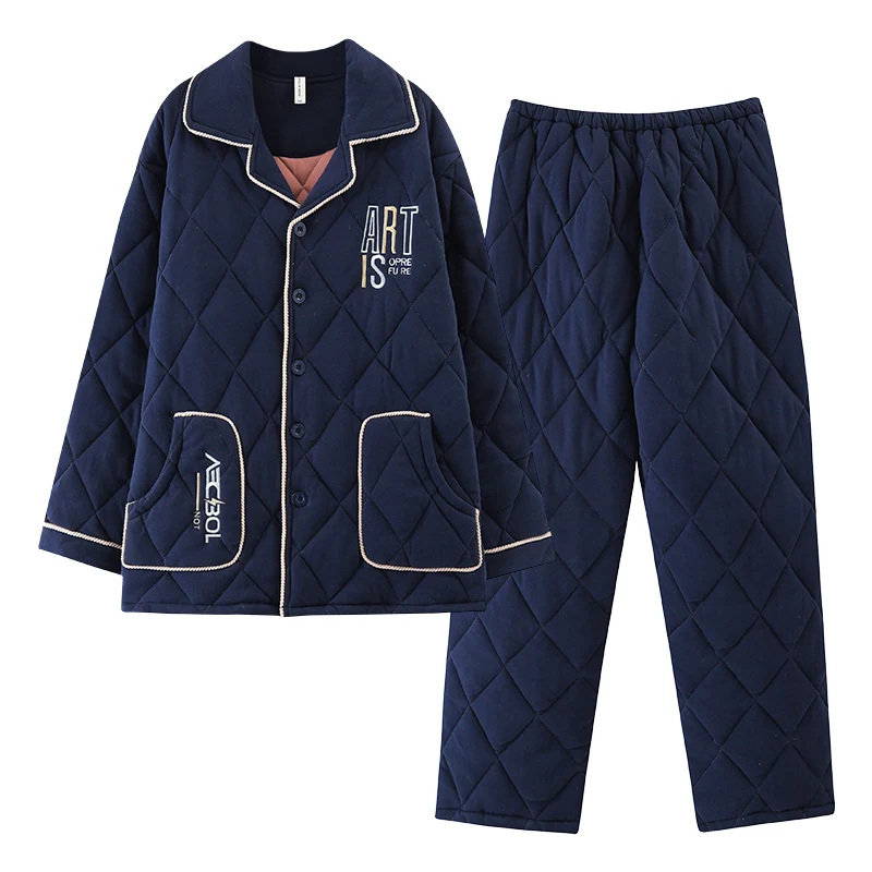 QUHENG 2020 New Style Men's Pajamas Set Autumn Winter Warm Flannel Thicken Male Pajamas Sets Long Sleeve Sleepwear Leisure