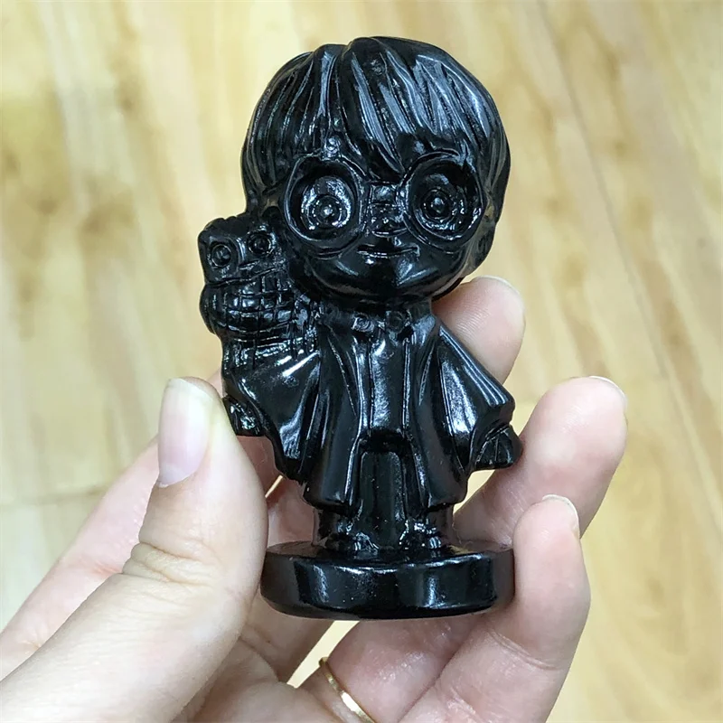 Натуральный черный обсидиан резьба из мультфильма восстанавливающий стиль