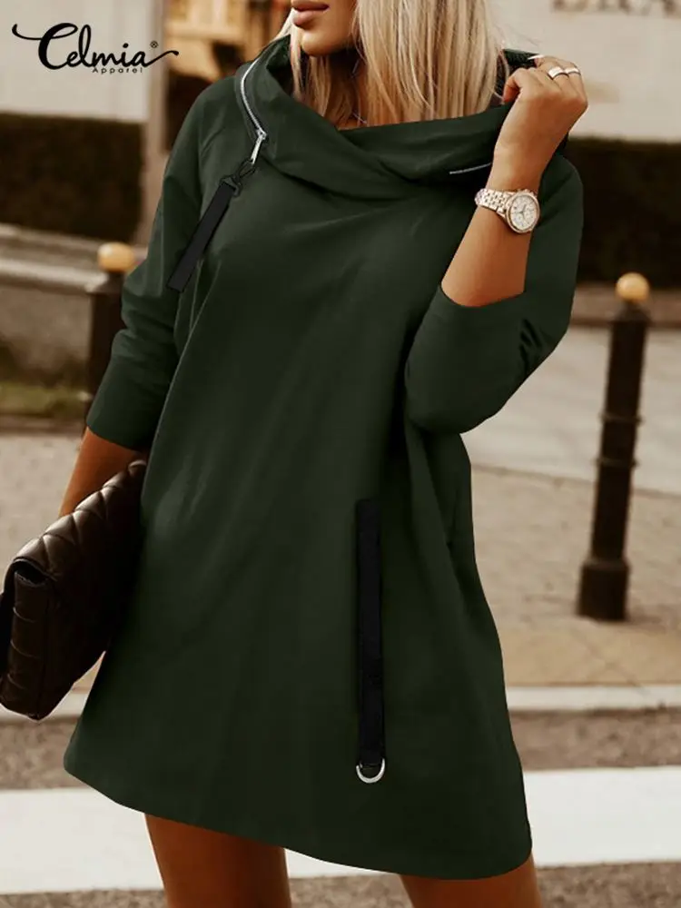 Модная женская толстовка Celmia 2022 зимнее Повседневное платье с длинным рукавом и