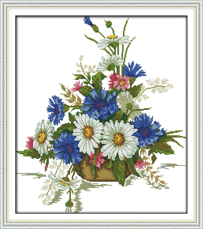 

Joy Sunday Pre-printed Cross Stitch Kit Easy Pattern Aida Stamped Fabric Embroidery Set-Chrysanthemum Flower Basket