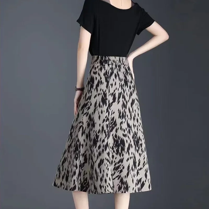 Модная тонкая трапециевидная юбка с леопардовым принтом женская классическая