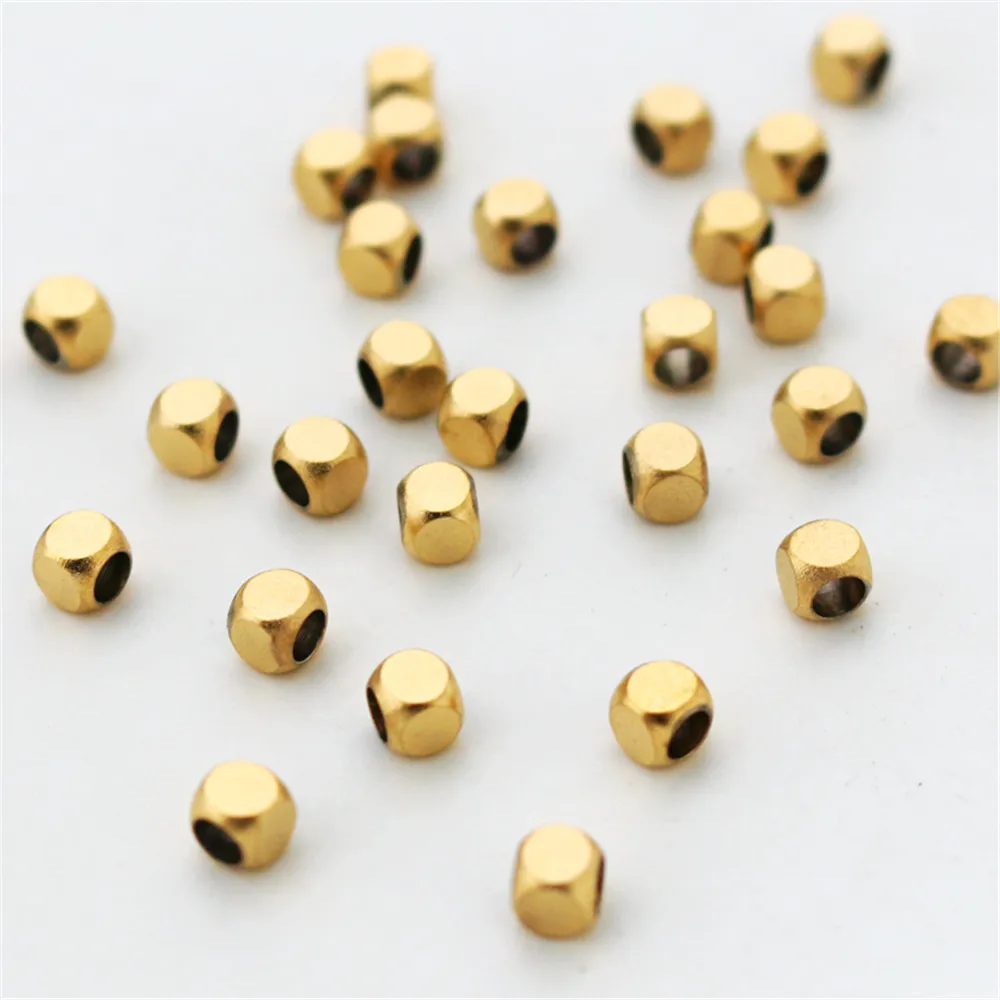

14k vacuum covered gold sandblasted gold matte gold large hole square beads 4mm handmade diy jewelry loose beads accessories